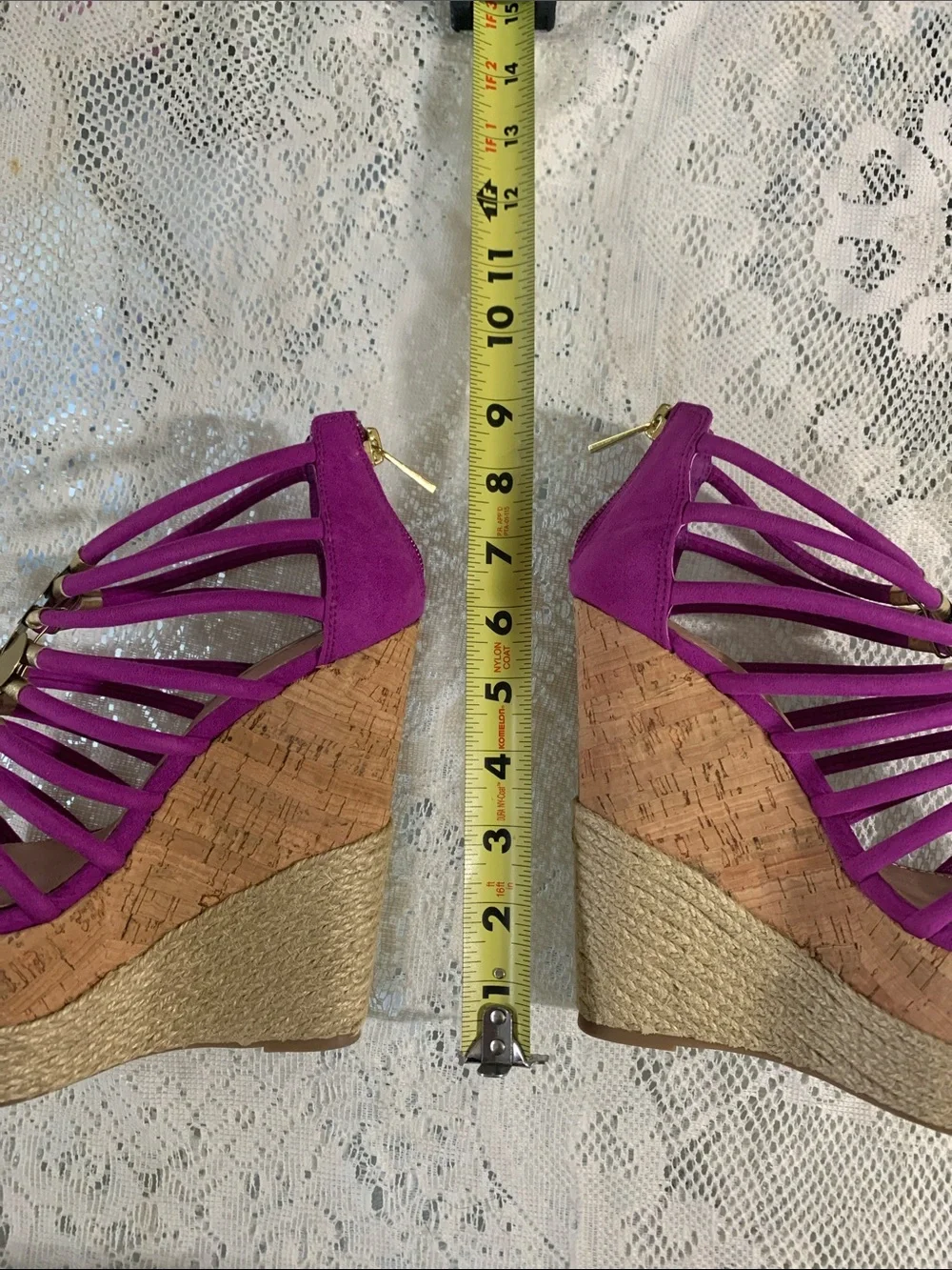 H by Halston Fuchsia Strappy Wedge Sandals with Gold Discs